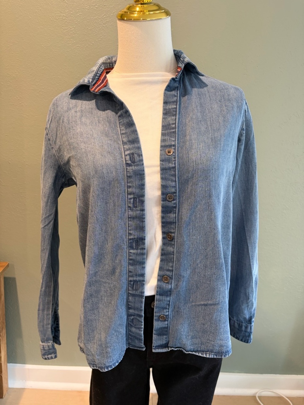 Anthropologie Cloth & Stone Light Blue Denim Shirt with Red Accent